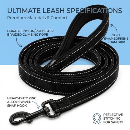 Plush Paws Co. Tangle-Free Walking Lead — Shock-Absorbing Reflective Dog Leash