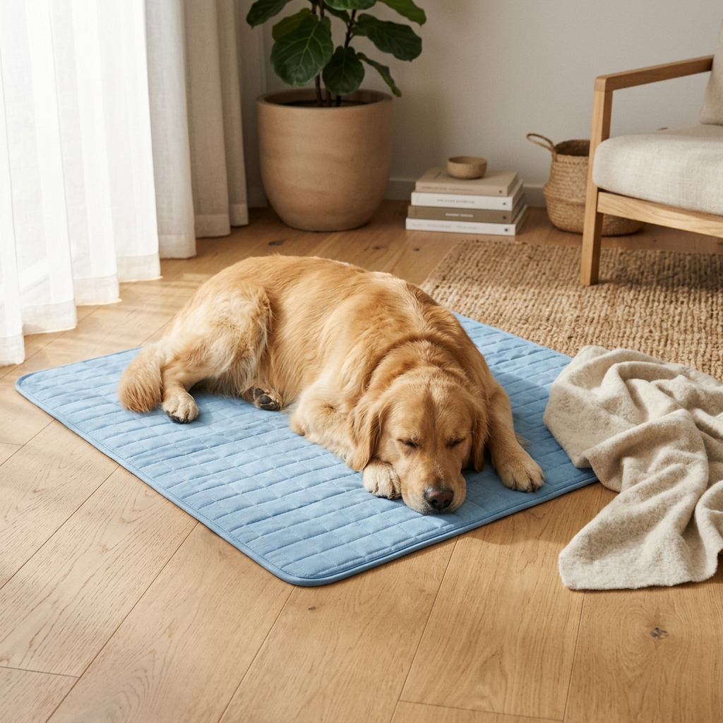Plush Paws Co. Temperature Control Summer Dog Mat — Glacier Blue Quilted Design