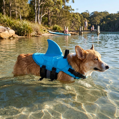 Plush Paws Co. Water Safety Buoyancy Aid — Fun Shark Style Dog Life Jacket