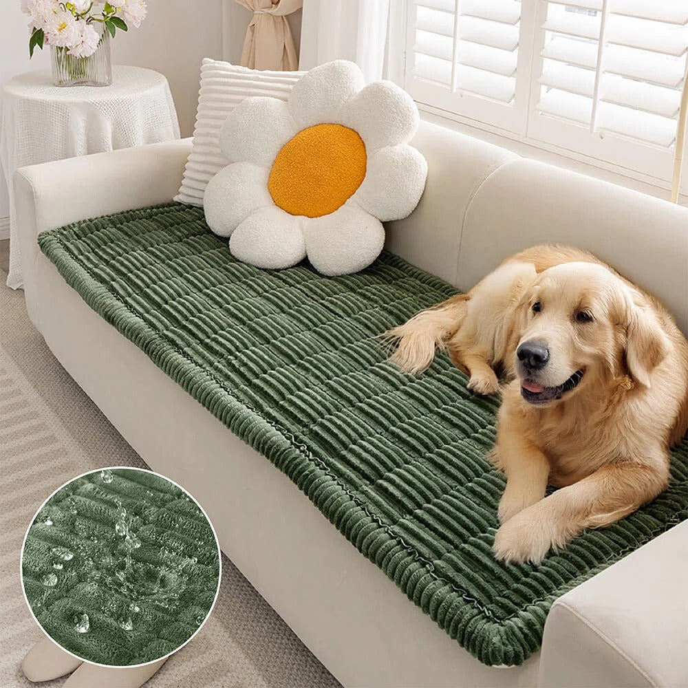 Plush Paws Co.  Ribbed Flannel Pet Couch Cover – Non-Slip Quilted Sofa Mat for Dogs & Cats