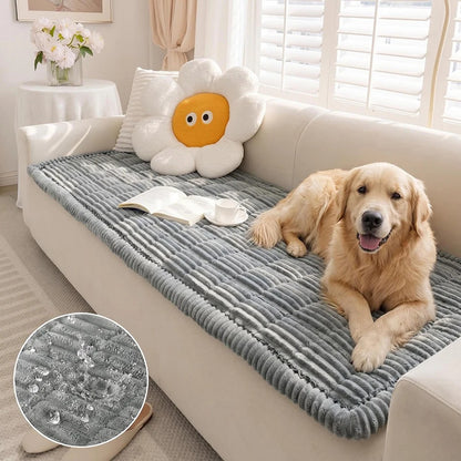 Plush Paws Co.  Ribbed Flannel Pet Couch Cover – Non-Slip Quilted Sofa Mat for Dogs & Cats