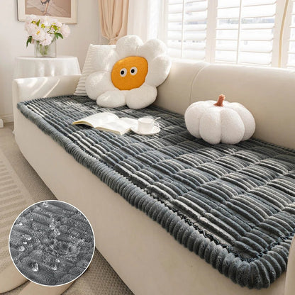 Plush Paws Co.  Ribbed Flannel Pet Couch Cover – Non-Slip Quilted Sofa Mat for Dogs & Cats
