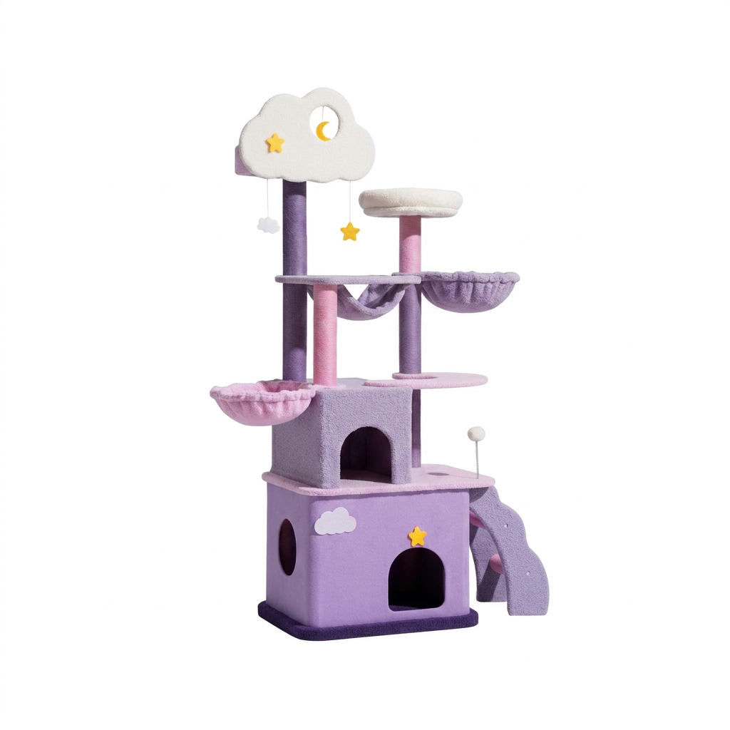 Plush Paws Co. Whimsical Feline Activity Center — Moonlight Cloud Cat Tree