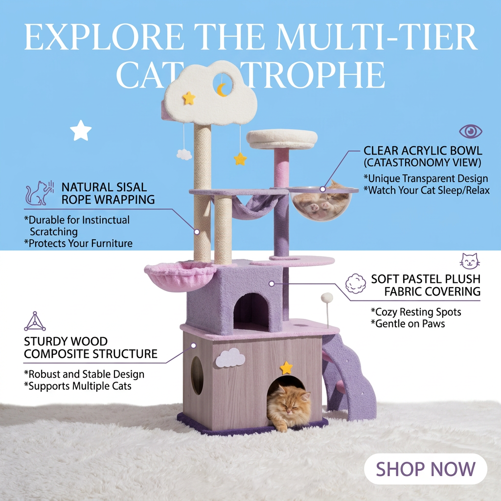 Plush Paws Co. Whimsical Feline Activity Center — Moonlight Cloud Cat Tree