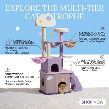 Plush Paws Co. Whimsical Feline Activity Center — Moonlight Cloud Cat Tree
