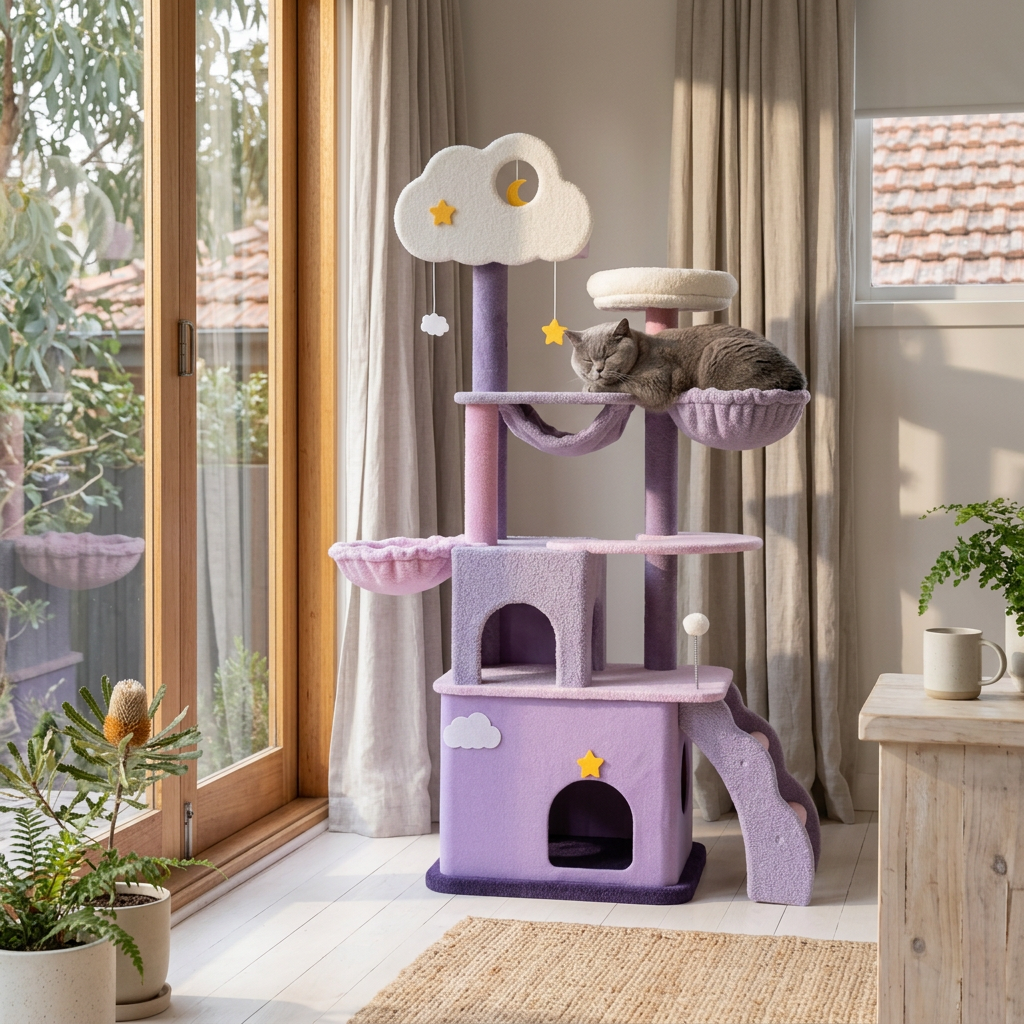 Plush Paws Co. Whimsical Feline Activity Center — Moonlight Cloud Cat Tree